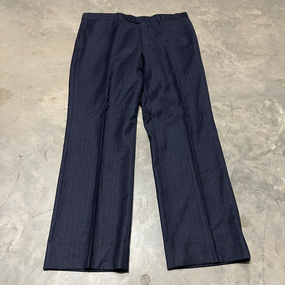 Tommy Hilfiger Mens 100% Wool Navy Blue Pinstripe Dress Pants Trousers 37x31.5